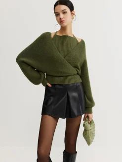 COMMENSE 2 in 1 Bat Sleeve Halter Knit Top* Sweater Tops|Sweaters & Cardigans