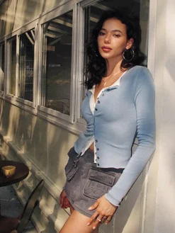 COMMENSE 2 in 1 Button Jersey Blouse* Blouses & Shirts|Tops