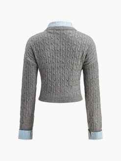 COMMENSE 2 in 1 Button Knit Top* Sweater Tops|Sweaters & Cardigans