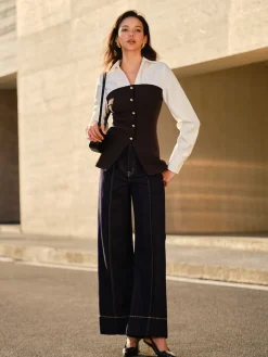 COMMENSE 2 in 1 Button Slit Slim Polo Shirt* Blouses & Shirts|Tops