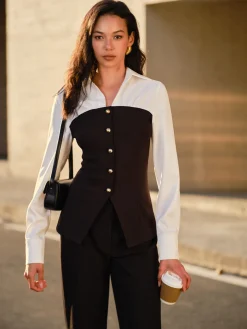 COMMENSE 2 in 1 Button Slit Slim Polo Shirt* Blouses & Shirts|Tops