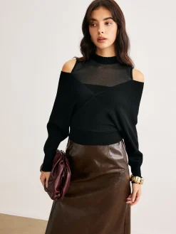 COMMENSE 2 in 1 Cold-Shoulder Knit Top* Sweater Tops|Sweaters & Cardigans