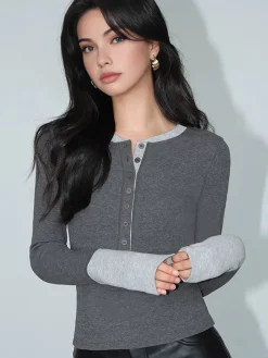 COMMENSE 2 in 1 Color Block Jersey Top* T-shirts|Tops