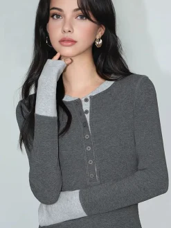 COMMENSE 2 in 1 Color Block Jersey Top* T-shirts|Tops