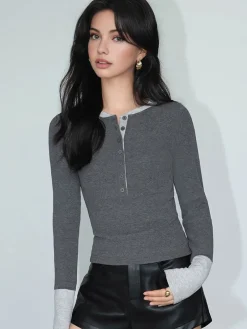 COMMENSE 2 in 1 Color Block Jersey Top* T-shirts|Tops