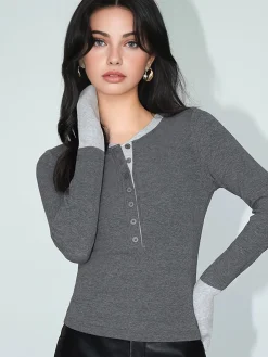 COMMENSE 2 in 1 Color Block Jersey Top* T-shirts|Tops