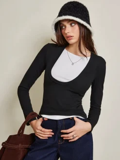 COMMENSE 2 in 1 Color Block Jersey Top* T-shirts|Tops