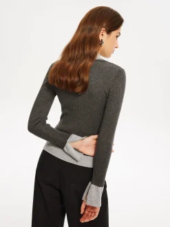 COMMENSE 2 in 1 Color Block Knit Top* Sweater Tops|Sweaters & Cardigans