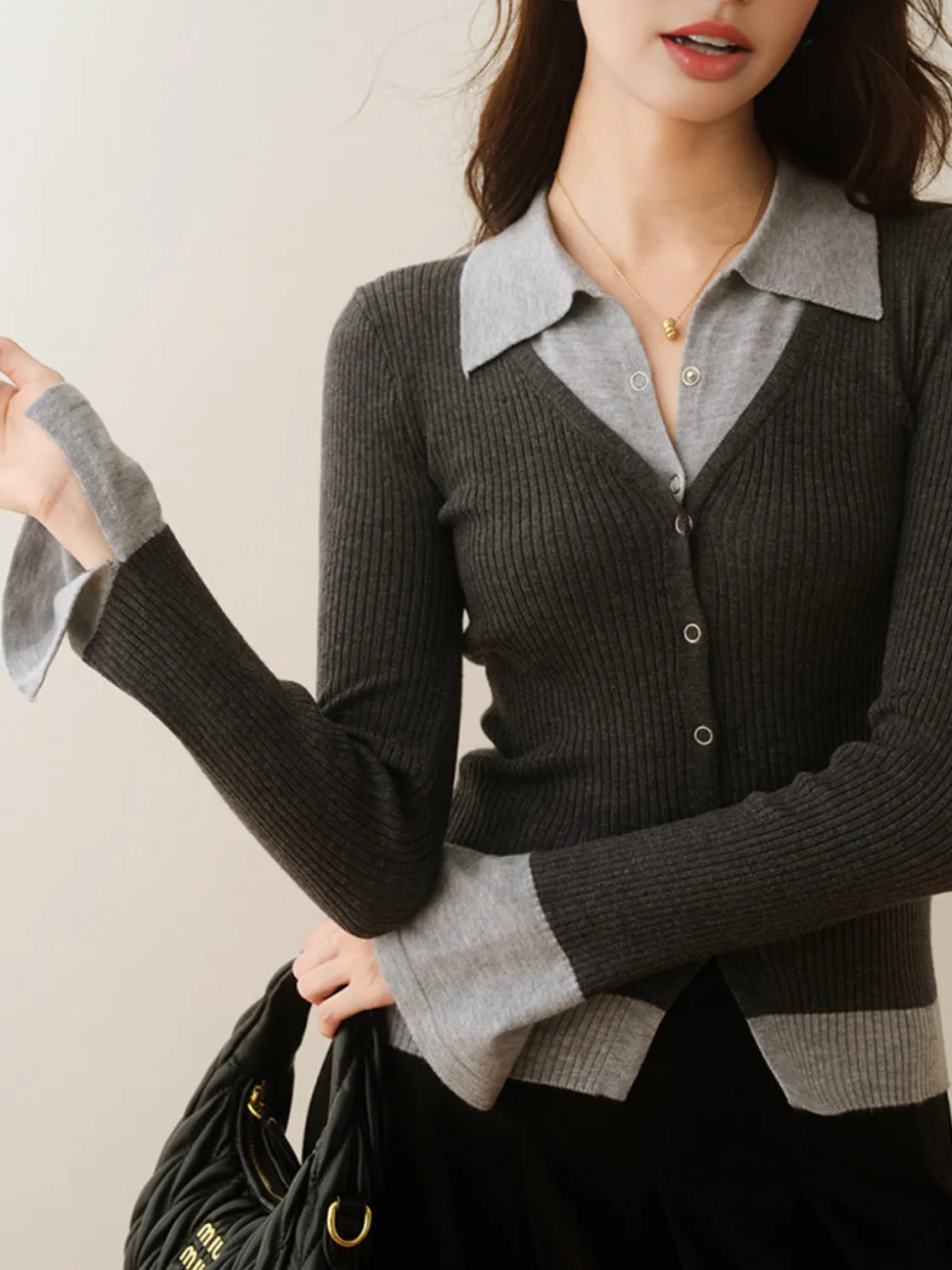 COMMENSE 2 in 1 Color Block Knit Top* Sweater Tops|Sweaters & Cardigans