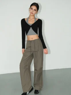 COMMENSE 2 in 1 Knotted Crop Top* Crop Tops|T-shirts