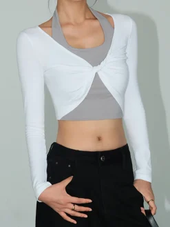 COMMENSE 2 in 1 Knotted Crop Top* Crop Tops|T-shirts