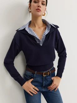COMMENSE 2 in 1 Leisure Lapel Knit Top* Sweater Tops|Sweaters & Cardigans