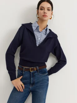 COMMENSE 2 in 1 Leisure Lapel Knit Top* Sweater Tops|Sweaters & Cardigans
