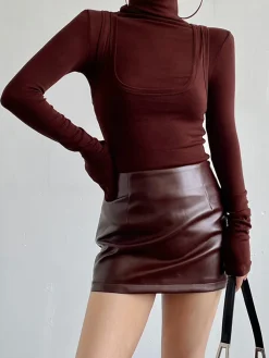 COMMENSE 2 in 1 Mock Neck Jersey Top* T-shirts|Tops