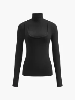 COMMENSE 2 in 1 Mock Neck Jersey Top* T-shirts|Tops