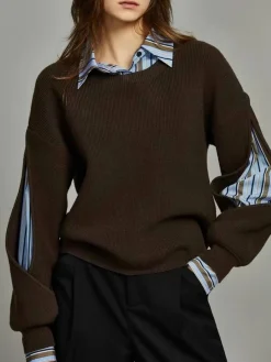 COMMENSE 2 in 1 Ribbed Cutout Sweater* Sweater Tops|Sweaters & Cardigans
