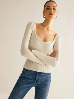 COMMENSE 2 in 1 Ribbed Skinny Knit Top* Sweater Tops|Sweaters & Cardigans