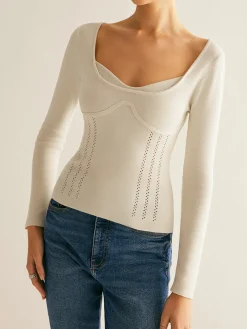 COMMENSE 2 in 1 Ribbed Skinny Knit Top* Sweater Tops|Sweaters & Cardigans