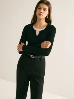 COMMENSE 2 in 1 Slim Knit Top* Sweater Tops|Sweaters & Cardigans