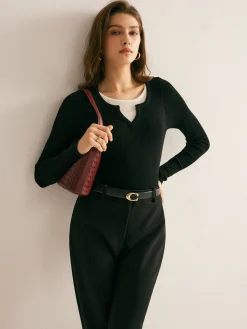 COMMENSE 2 in 1 Slim Knit Top* Sweater Tops|Sweaters & Cardigans