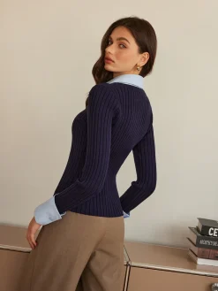 COMMENSE 2 in 1 Slim Polo Sweater* Sweater Tops|Sweaters & Cardigans