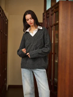 COMMENSE 2 in 1 Twist Polo Sweater* Sweater Tops|Sweaters & Cardigans