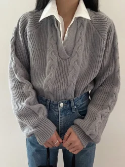 COMMENSE 2 in 1 Twist Polo Sweater* Sweater Tops|Sweaters & Cardigans