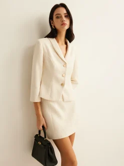 COMMENSE 3/4 Length Sleeve Tweed Blazer* Outerwear|Blazers