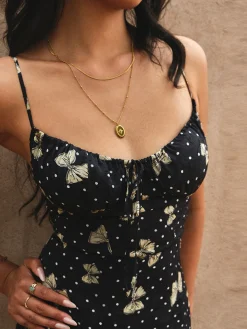 COMMENSE A Line Floral Dress* Black Dresses|Casual Dresses