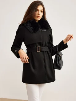 COMMENSE Adjustable Fur-Collar Belted Trench Coat* Outerwear|Coats