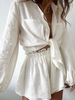 COMMENSE Aegean Two Piece Double Lined Shorts Set* Shorts Sets|Long Sleeve Sets