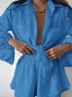COMMENSE Aegean Two Piece Double Lined Shorts Set* Shorts Sets|Long Sleeve Sets