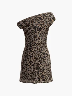 COMMENSE Asymmetric Collar Printed Short Dress* Casual Dresses|Work Dresses