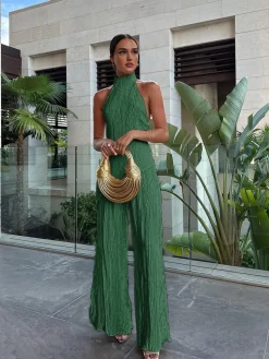 COMMENSE Asymmetric Halter Crop Top With Wide Leg Pants Set* Pants Sets|Wide Leg