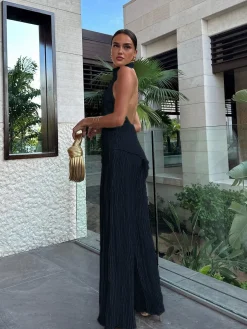 COMMENSE Asymmetric Halter Crop Top With Wide Leg Pants Set* Pants Sets|Wide Leg