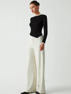 COMMENSE Asymmetric Hem Contrast Trim Long Sleeve Shirt* Sweater Tops|T-shirts