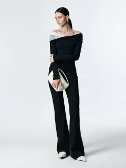 COMMENSE Asymmetric Off Shoulder Long Sleeve Mesh Top* T-shirts|Tops