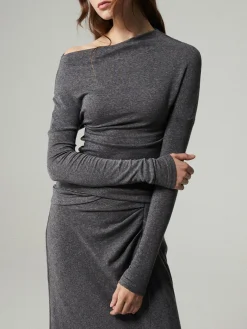 COMMENSE Asymmetric Off Shoulder Ruched Two Piece Skirt Set* Skirt Sets|Long Sleeve Sets