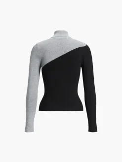COMMENSE Asymmetric Patchwork Long Sleeve Mock Neck Knit Top* Sweater Tops|Sweaters & Cardigans