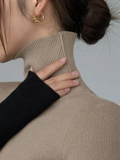 COMMENSE Asymmetric Patchwork Long Sleeve Mock Neck Knit Top* Sweater Tops|Sweaters & Cardigans