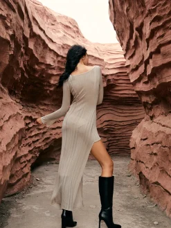COMMENSE Asymmetric Split Sweater Long Dress* Sweater Dresses|Cocktail & Party Dresses