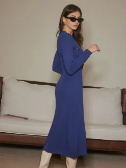 COMMENSE Asymmetrical Breasted Slim Sweater Dress* Sweater Dresses|Work Dresses