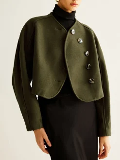 COMMENSE Asymmetrical Button Crop Tweed Coat* Outerwear|Crop Tops