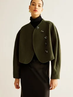 COMMENSE Asymmetrical Button Crop Tweed Coat* Outerwear|Crop Tops