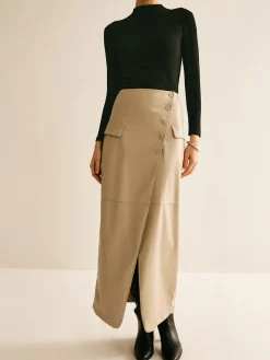 COMMENSE Asymmetrical Button Faux Leather Skirt* Skirts|Bottoms