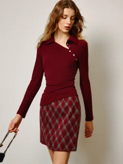 COMMENSE Asymmetrical Button Skinny Polo Blouse* Tops