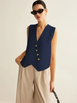 COMMENSE Asymmetrical Button Sweater Vest* Sweater Vests|Sweaters & Cardigans