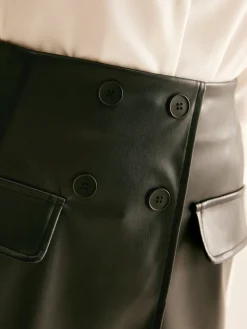 COMMENSE Asymmetrical Button Zipper PU Skirt* Skirts|Bottoms