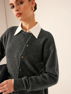 COMMENSE Asymmetrical Button-Down Crew Neck Cardigan* Cardigans|Sweaters & Cardigans