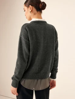 COMMENSE Asymmetrical Button-Down Crew Neck Cardigan* Cardigans|Sweaters & Cardigans